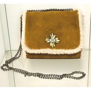 Patricia Nash Harlow Leather Flap Chain Bag Sherpa crossbody shoulder purse flap